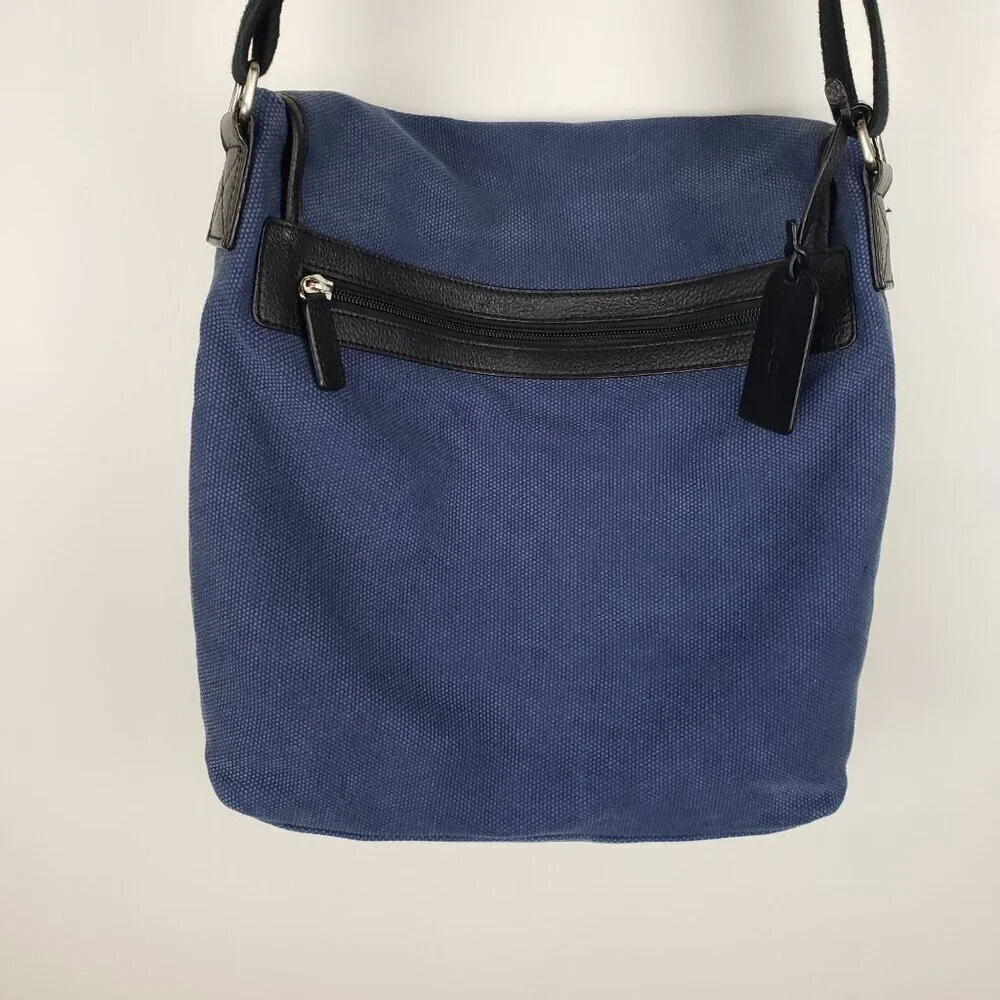 Levenger Metro Blue Canvas Leather Messenger Bag 13